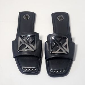 Antonio Melani Women’s Black Slip On Leather Sandals Size 9